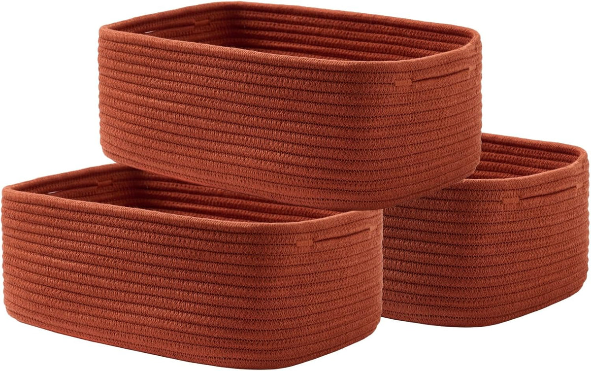 Small Woven Basket, 13.5 x 9.5 x 5 Inches, Storage Basket for Organizing, Cute Small Rope Shelf