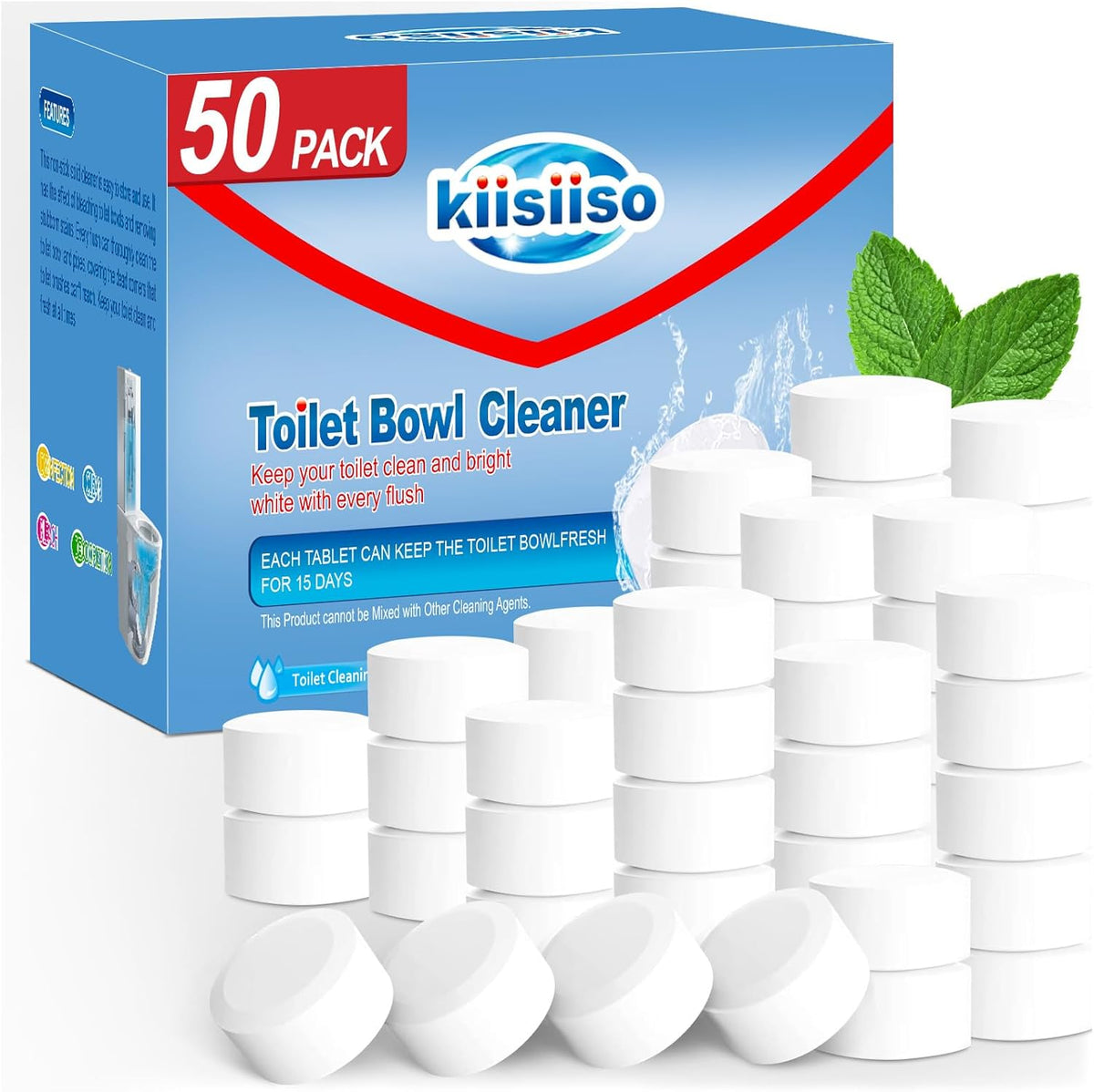 KIISIISO Toilet Bowl Cleaner Tablets 50 PACK, Automatic Bleach Toilet Tank Cleaners, Bathroom