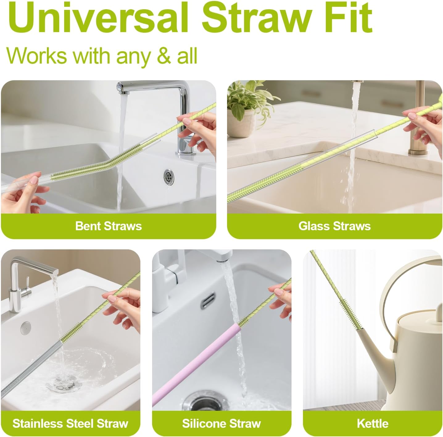 YOTIME Silicone Straw Cleaner Brush, 2 Pcs Reusable Straw Brush(6mm+9mm) for Cleaning Narrow & Wide