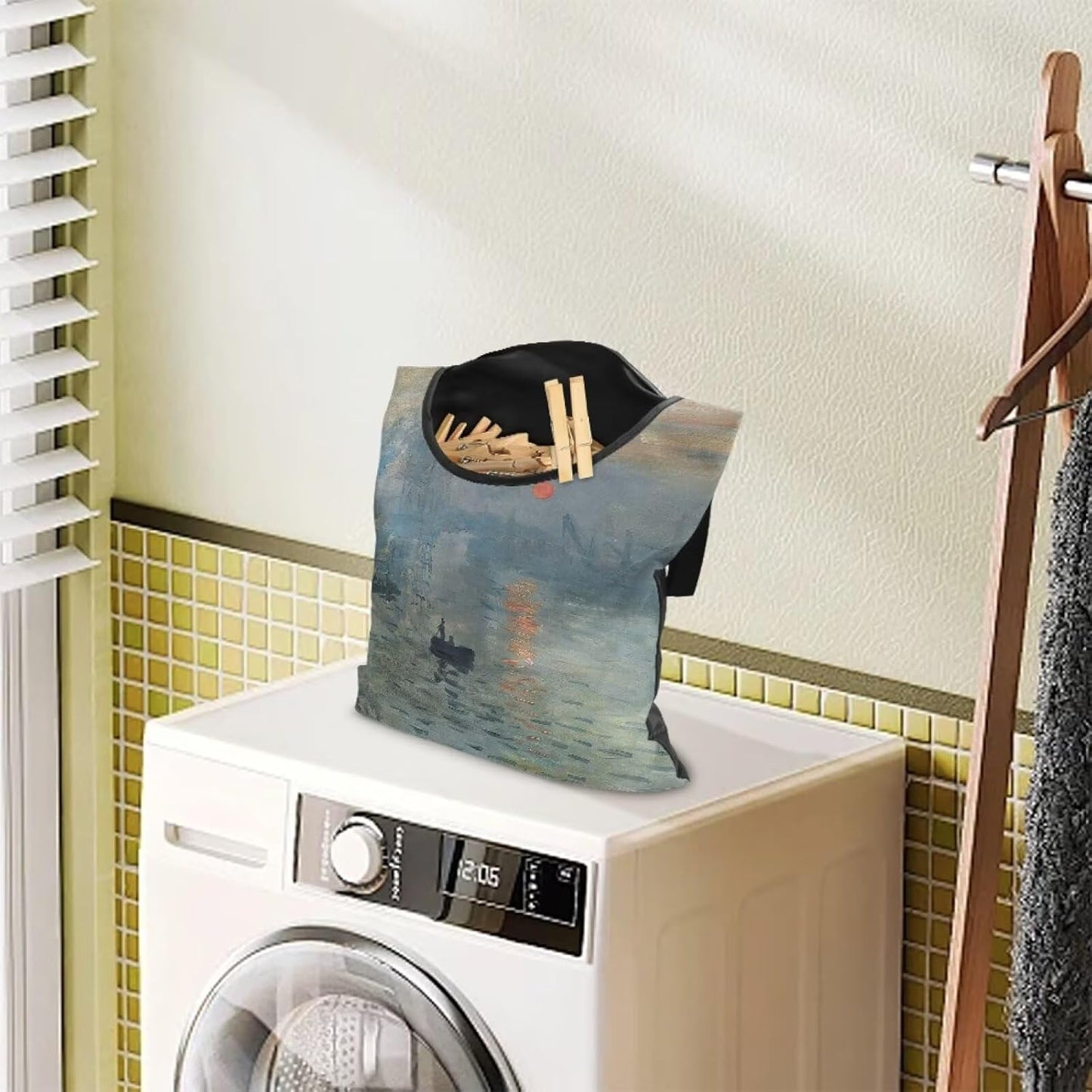 Heavy Duty Outdoor Clothespin Bag - Impression Sunrise Print Windproof & Water Repellent Hanging