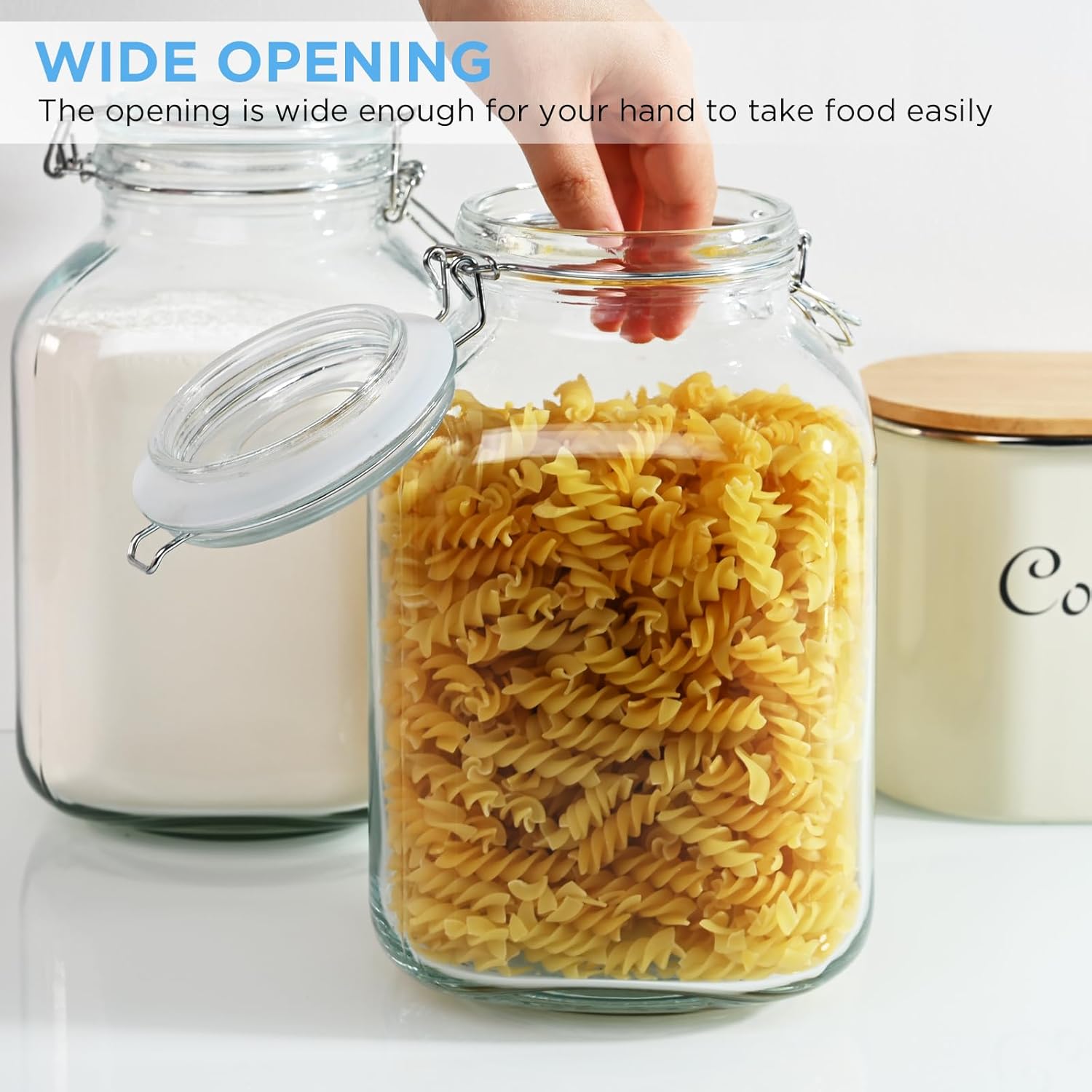 Ollieroo 106oz Square Glass Jars with Airtight Lid, Large Mason Jars, Wide Mouth Storage Containers