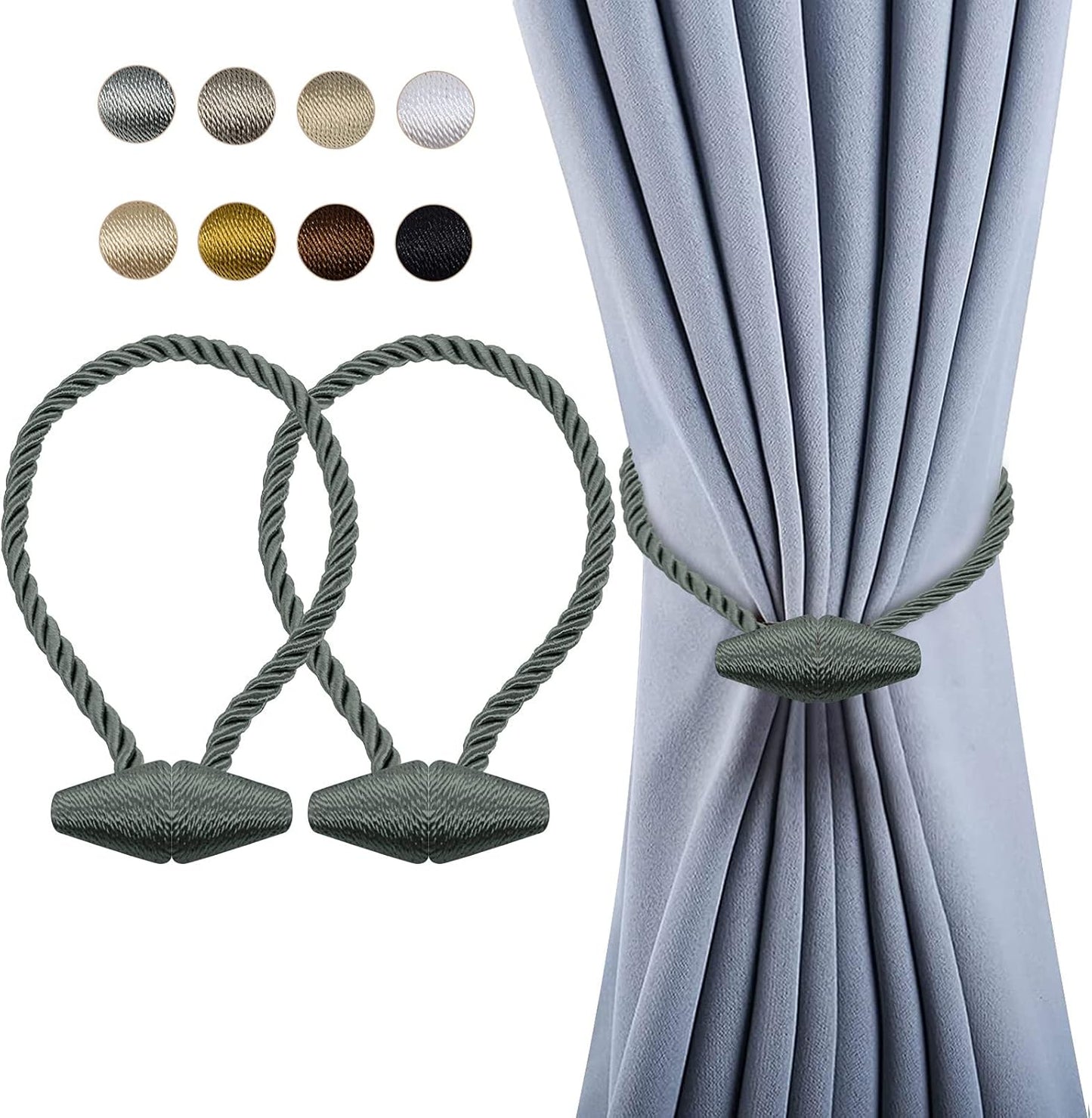 Hion Magnetic Curtain Tiebacks Gray Blue 2pcs, Curtain Tiebacks Buckles Holdbacks Holders Hooks