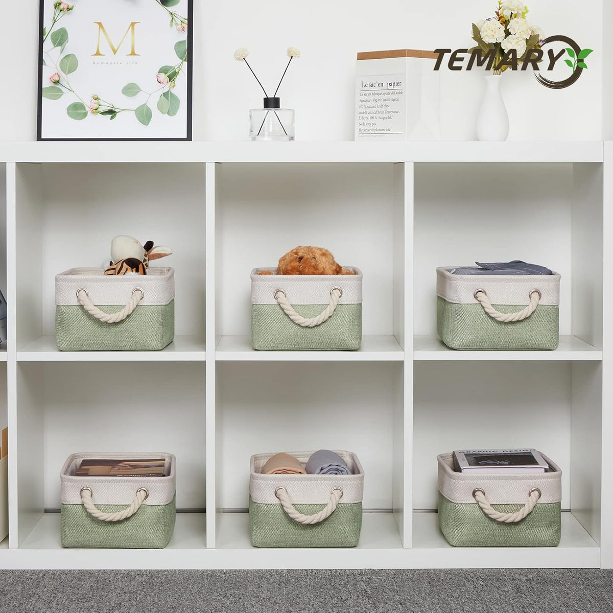 Temary Small Storage Baskets Small Fabric Bins for Closet, 6 Pack Decorative Storage Boxes with