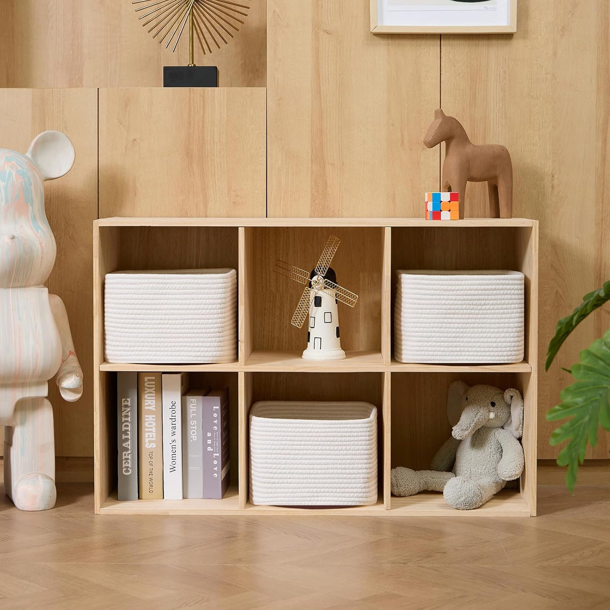 Small Organizing Baskets for Cubes Shelf, 9.7x9.7x7.1 Inch Rope Woven Storage Bins for Nursery
