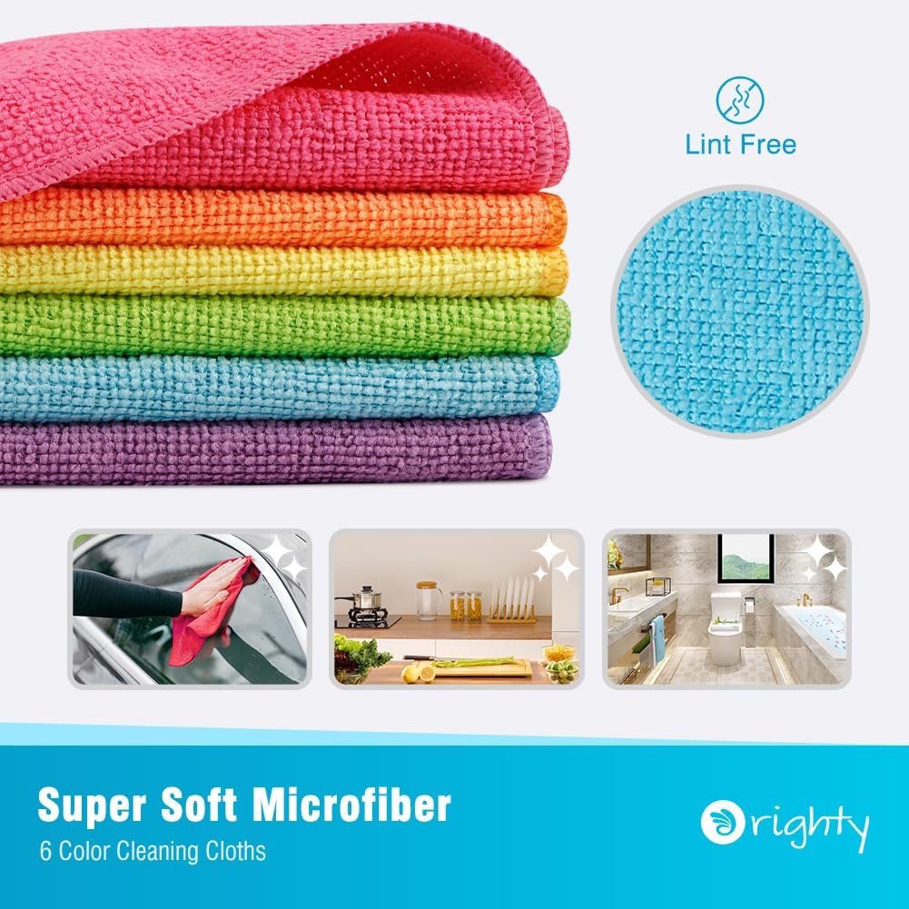 Orighty Microfiber Cleaning Cloth Pack of 12, Microfiber Towels for Cars, Highly Absorbent Car