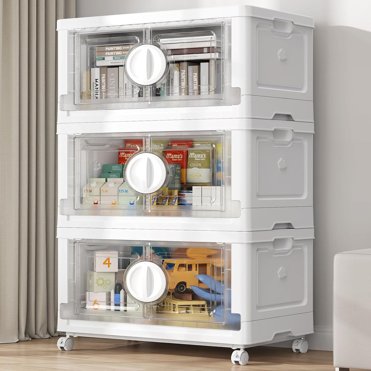BROVIEW 360Qt Lockable Stackable Storage Bins with Lids, Closet Organizers and Storage Drawer