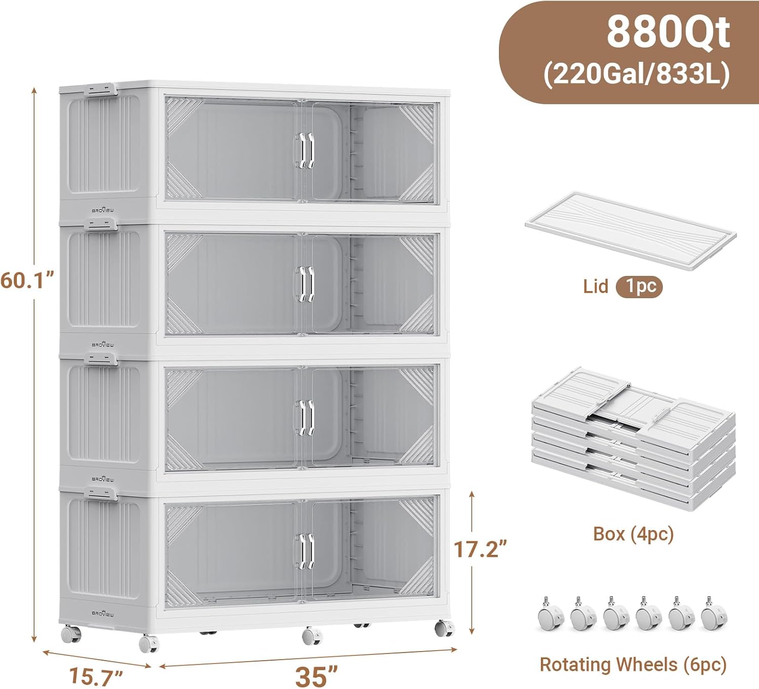 220Gal Plastic Stackable Storage Bins with Lid, 880QT Extra Large Closet Organizers Collapsible