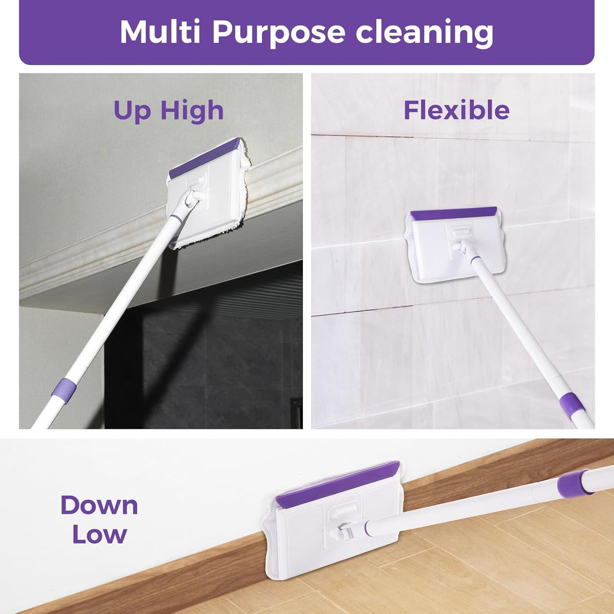 Baseboard Cleaner Tool with Handle 2.0, 60" Extendable Long Handle, Dust Trapping and Locking, 5