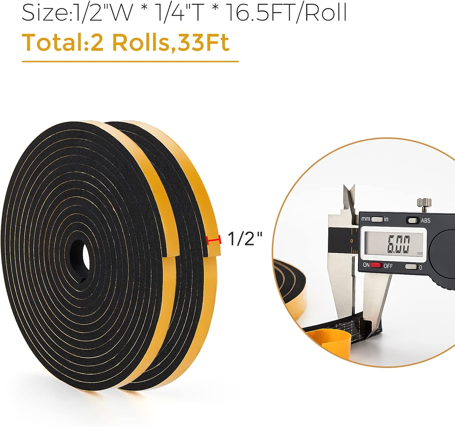 33 Feet Weather Stripping Door Seal- 1/2" Wide X 1/4" Thick Door Bottom Seal Strip High Density
