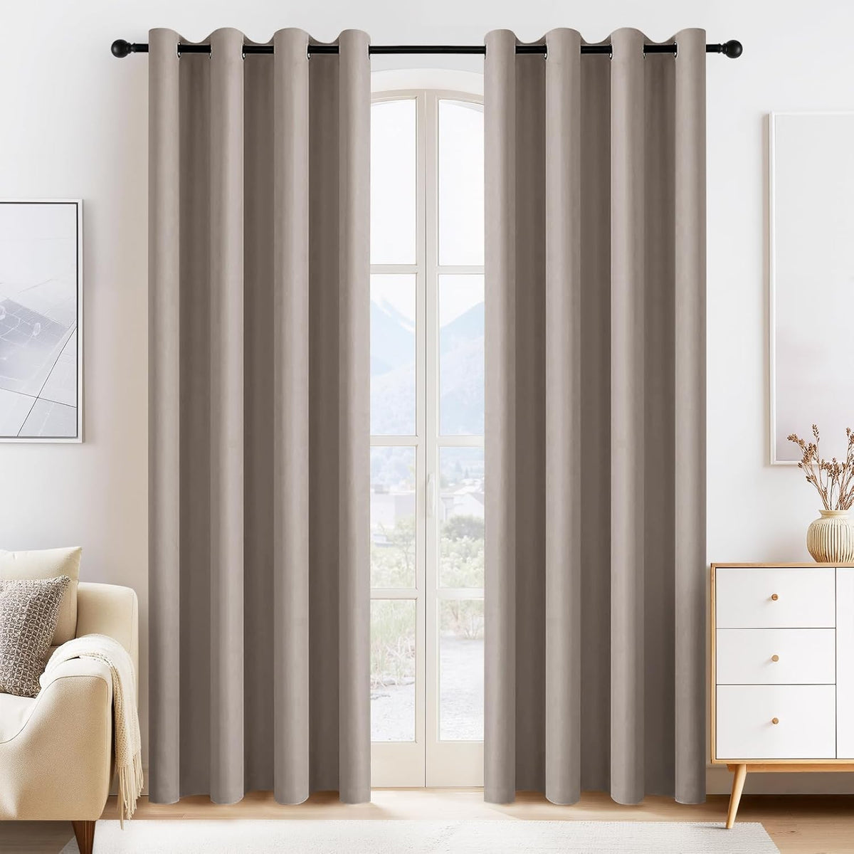 PONY DANCE Light Taupe Blackout Curtains - Thermal Isulated Room Darkening Drapes for