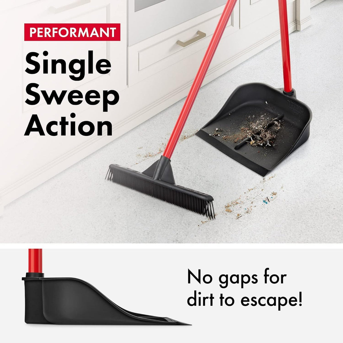Dustpan with Handle by Ravmag- Solid Natural Rubber Construction- 29” Long Handled Dust Pan- Stand