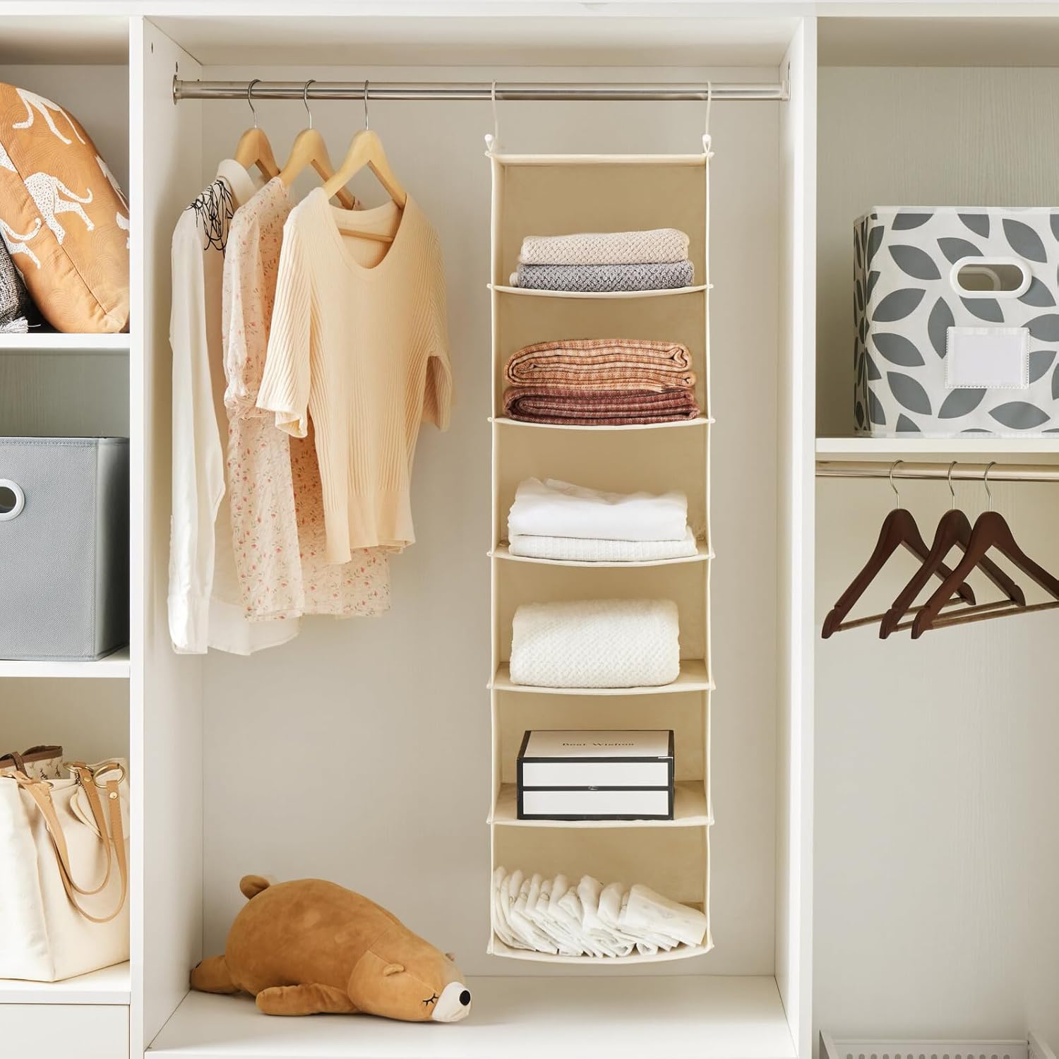 MAX Houser 6 Tier Shelf Hanging Closet Organizer, Cloth Hanging Shelf with 2 Sturdy Hooks for