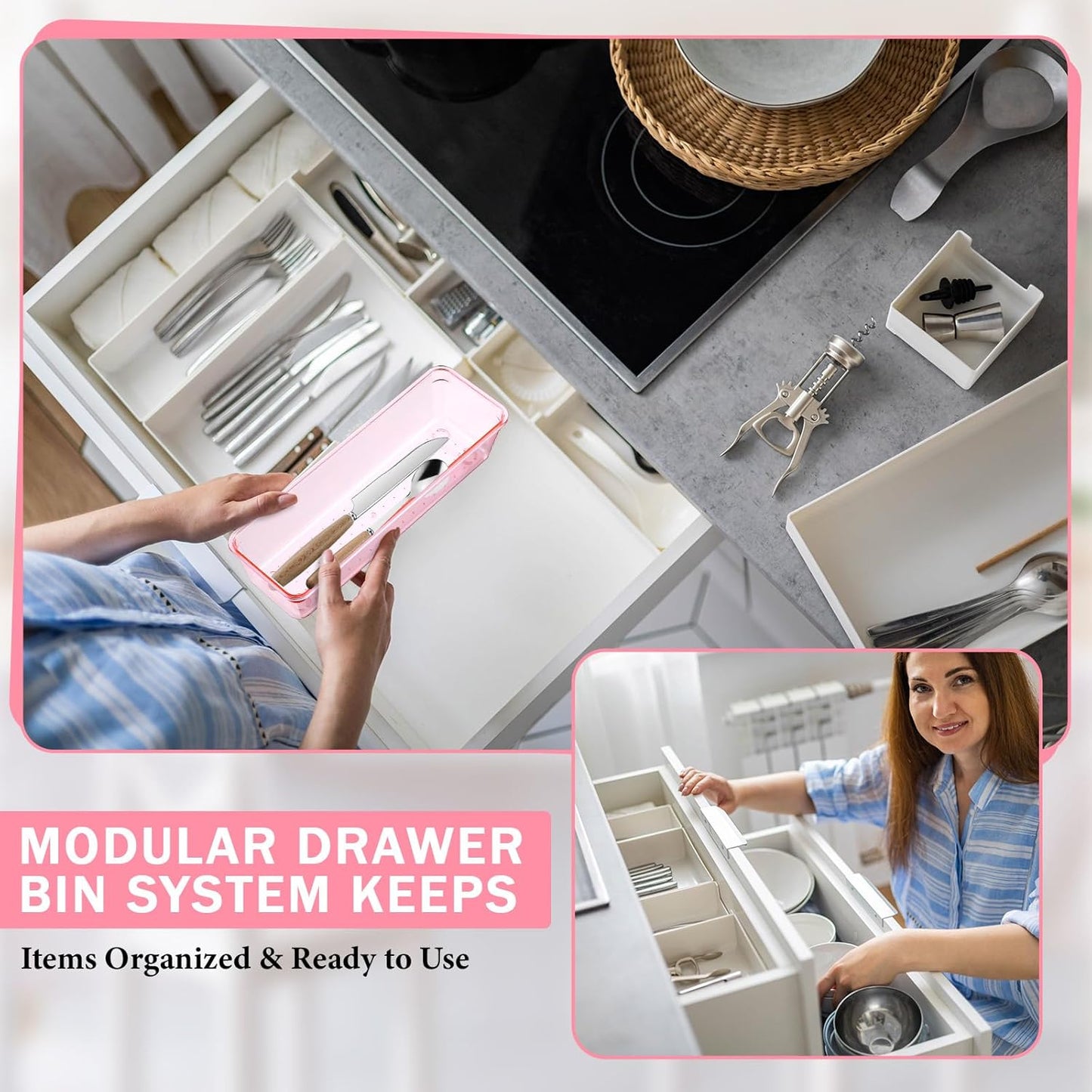 Maitys 12 Pcs Vanity Drawer Organizer 9 x 3 x 2 Inches Clear Plastic Utensil Organizers Kitchen