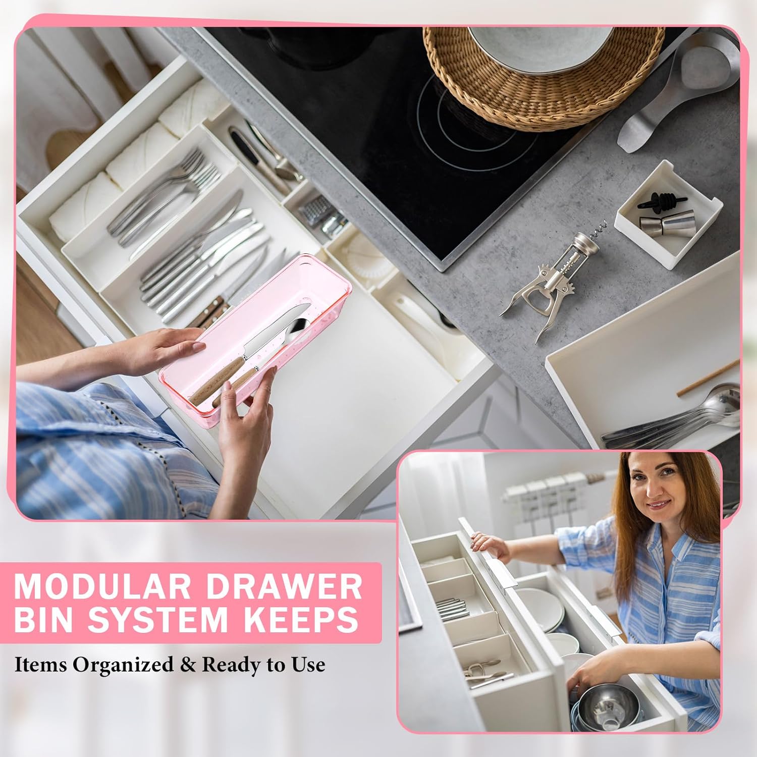 Maitys 12 Pcs Vanity Drawer Organizer 9 x 3 x 2 Inches Clear Plastic Utensil Organizers Kitchen