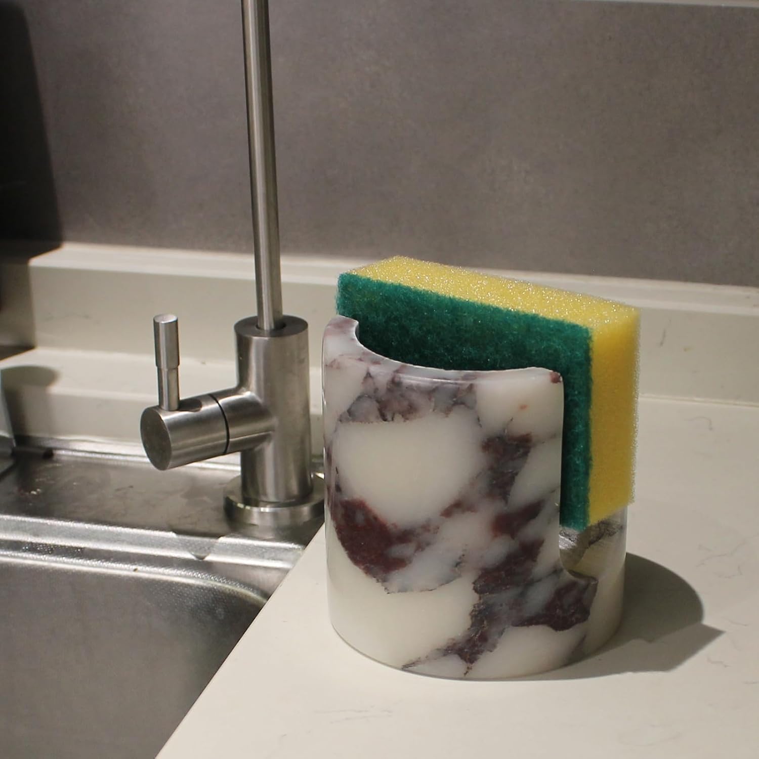 Natural Calacatta Viola Marble Sponge Holder for Kitchen Counter, Drying Rack, Sponge Caddy for