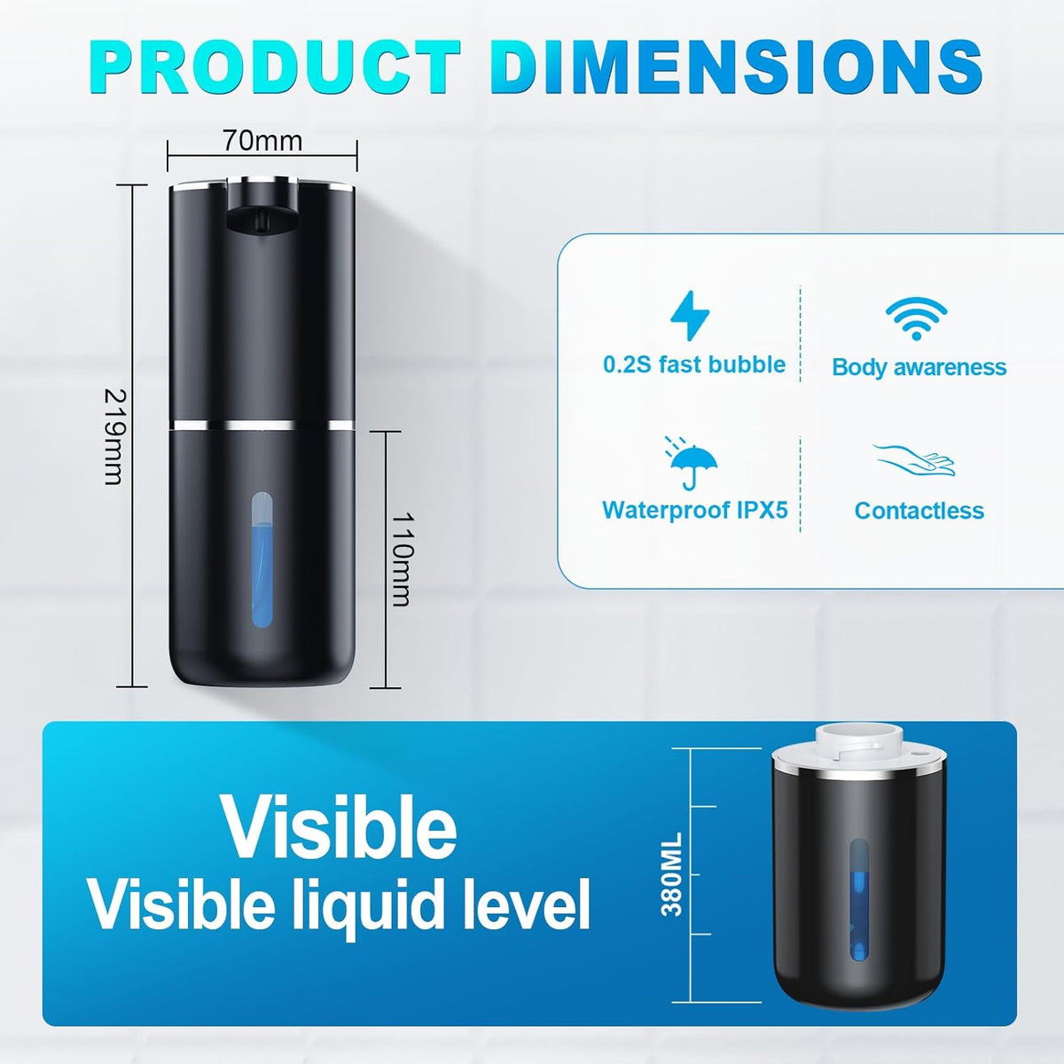 Automatic Liquid Soap Dispenser, 12.8oz/380ml Wall Mount Touchless Soap Dispenser with Sensor