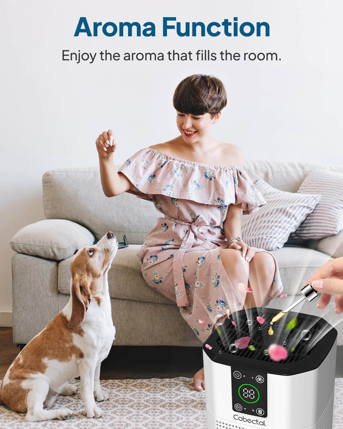 Air Purifier for Home Bedroom, Cobectal Room Air Cleaner with H13 True HEPA 3-in-1 Filter, Aroma