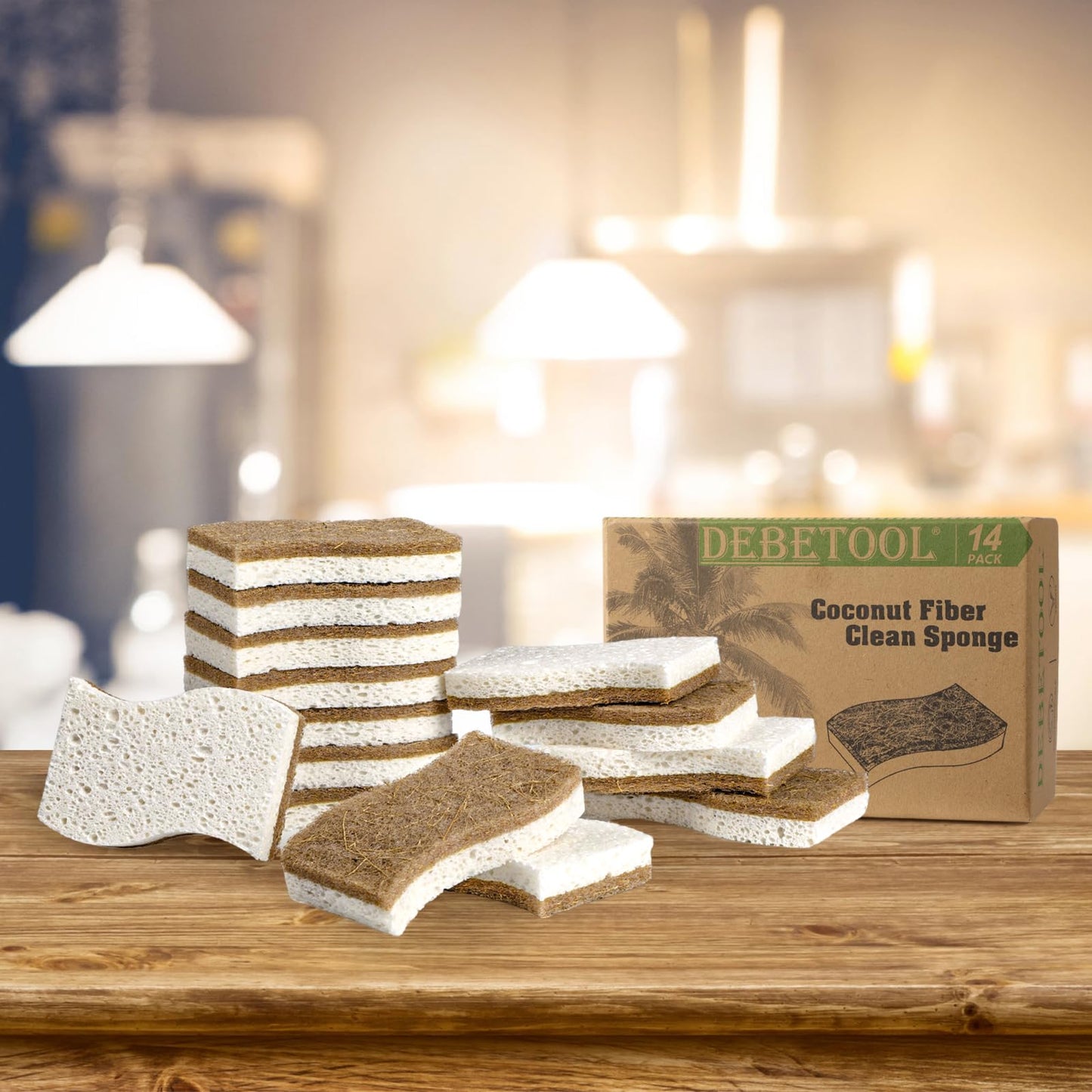 DEBETOOL 14 Pack Coconut Sponge with Cellulose, White