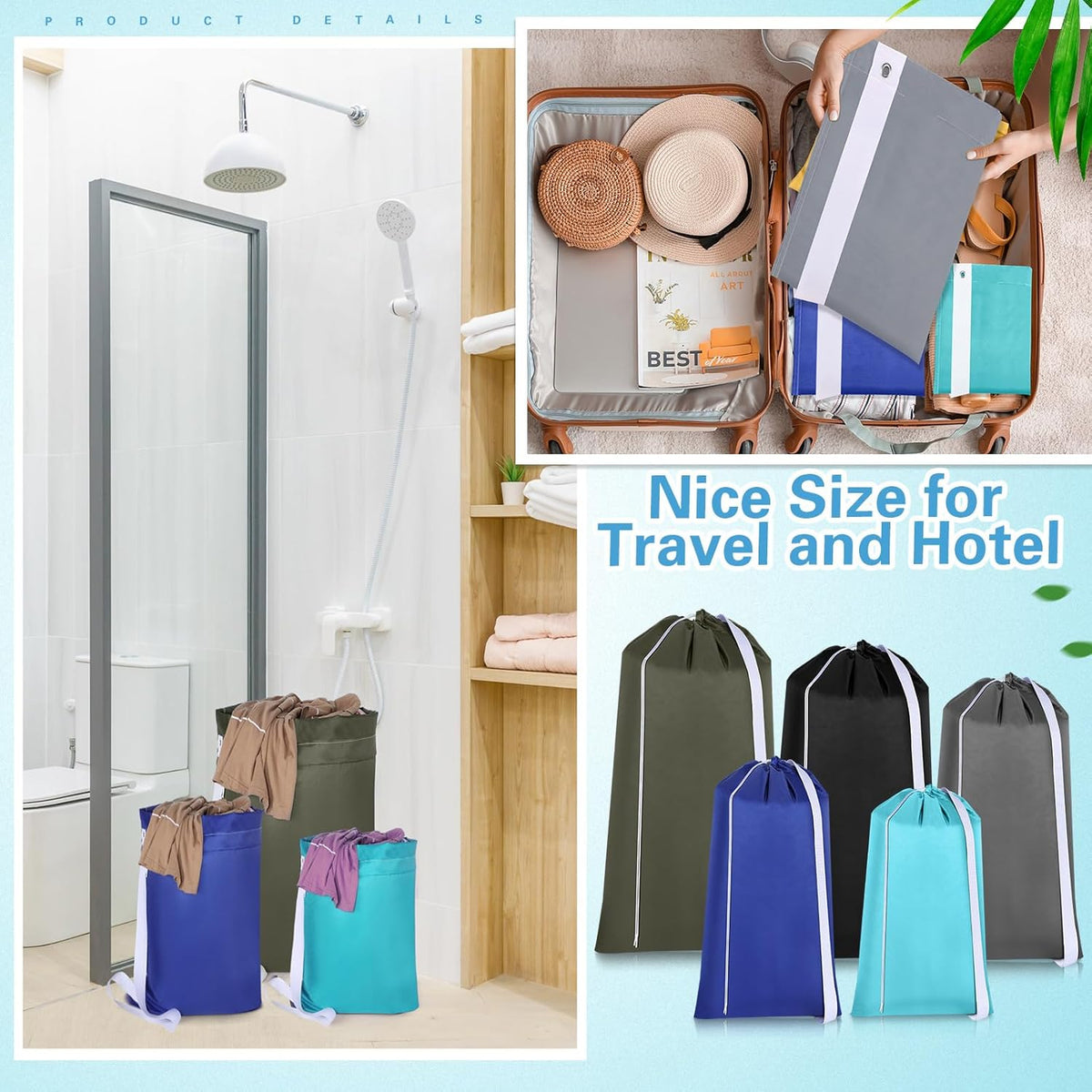 10 Pcs Nylon Extra Large Laundry Bag with Strap Travel Laundry Bags with Drawstring Closure