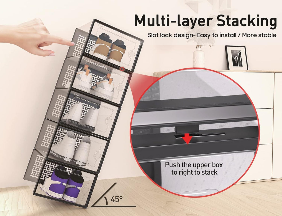 Kuject XX-Large Shoe Storage Boxes Organizers Clear Plastic Stackable 12 Pack, Shoe Rack & Holder