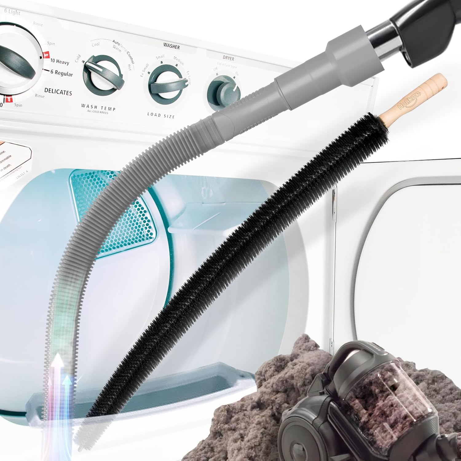 Holikme 2 Pieces Dryer Vent Cleaner Kit, Dryer Lint Vacuum Attachment and Flexible Dryer Lint