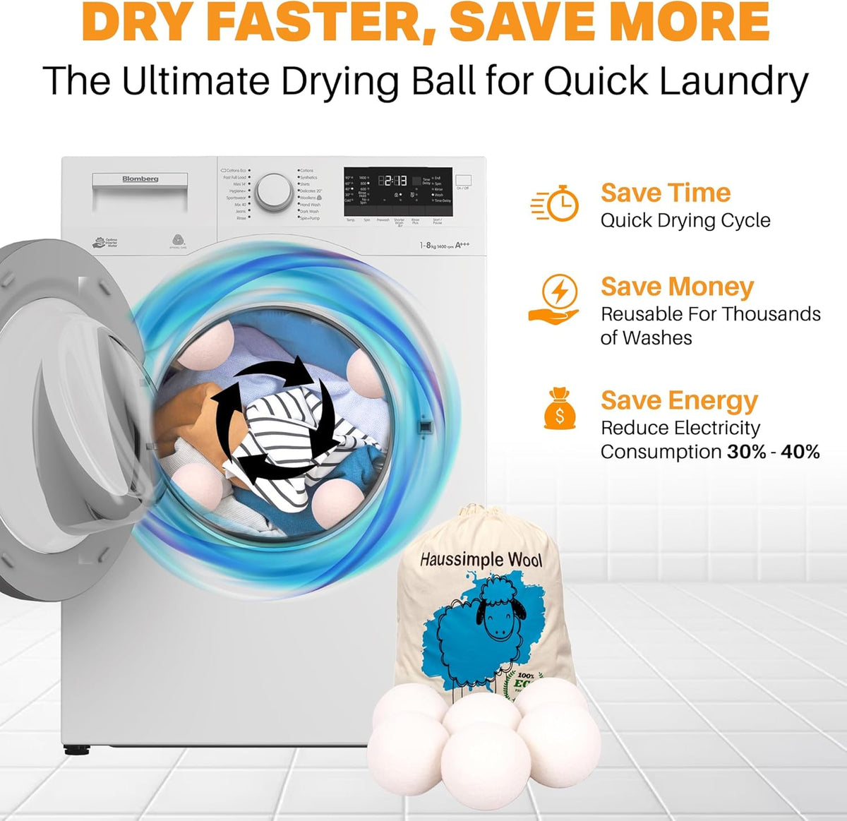 Wool Dryer Balls Organic Felt 6 Pack Laundry Fabric Softener, Extra Large Reusable Handmade Natural