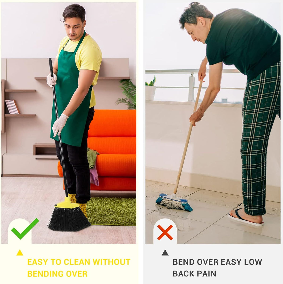 12 Pcs Heavy Duty 53 Inch Commercial Angle Brooms for Sweeping Indoor Outdoor - Black Broom with