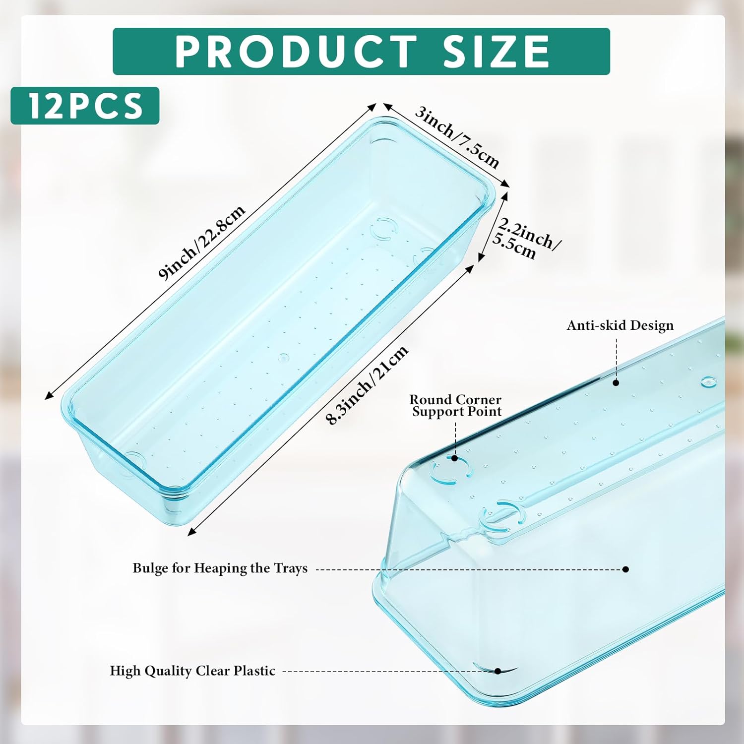 Maitys 12 Pcs Vanity Drawer Organizer 9 x 3 x 2 Inches Clear Plastic Utensil Organizers Kitchen