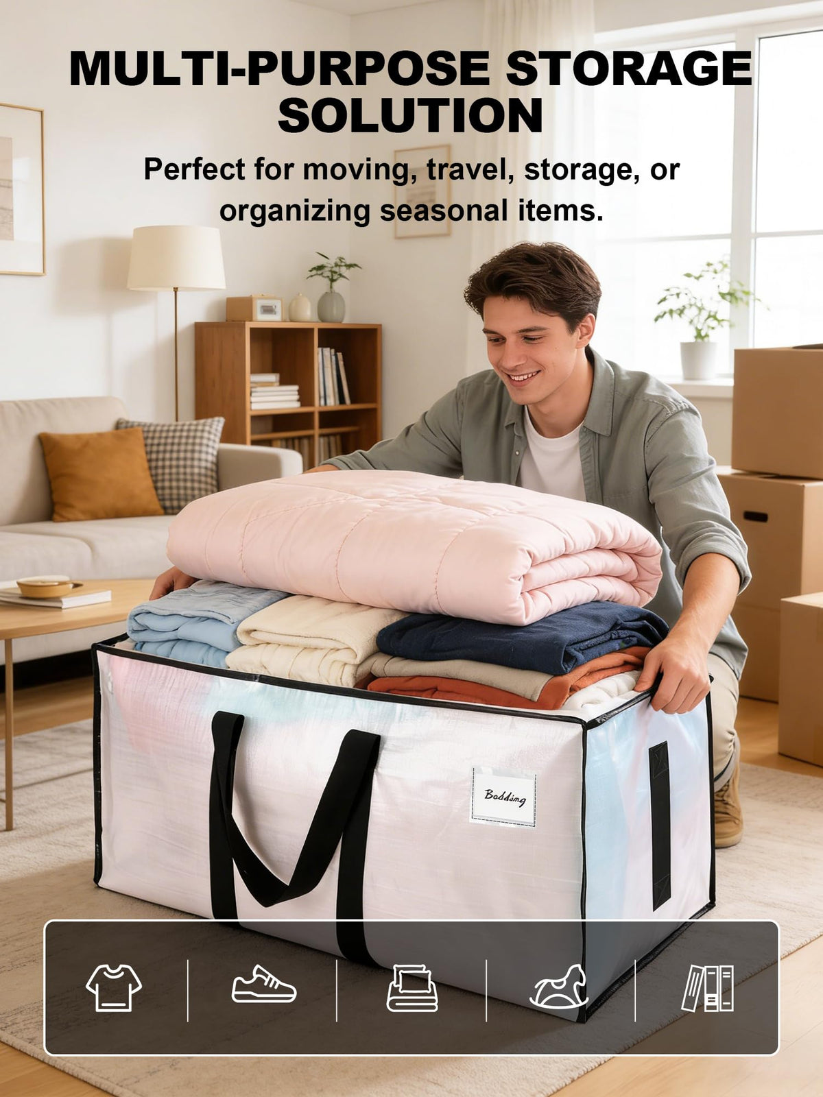 HOMESURE Supports 200lbs Heavy Duty Moving Bags - Strong Zipper & Wrap-Around Handles