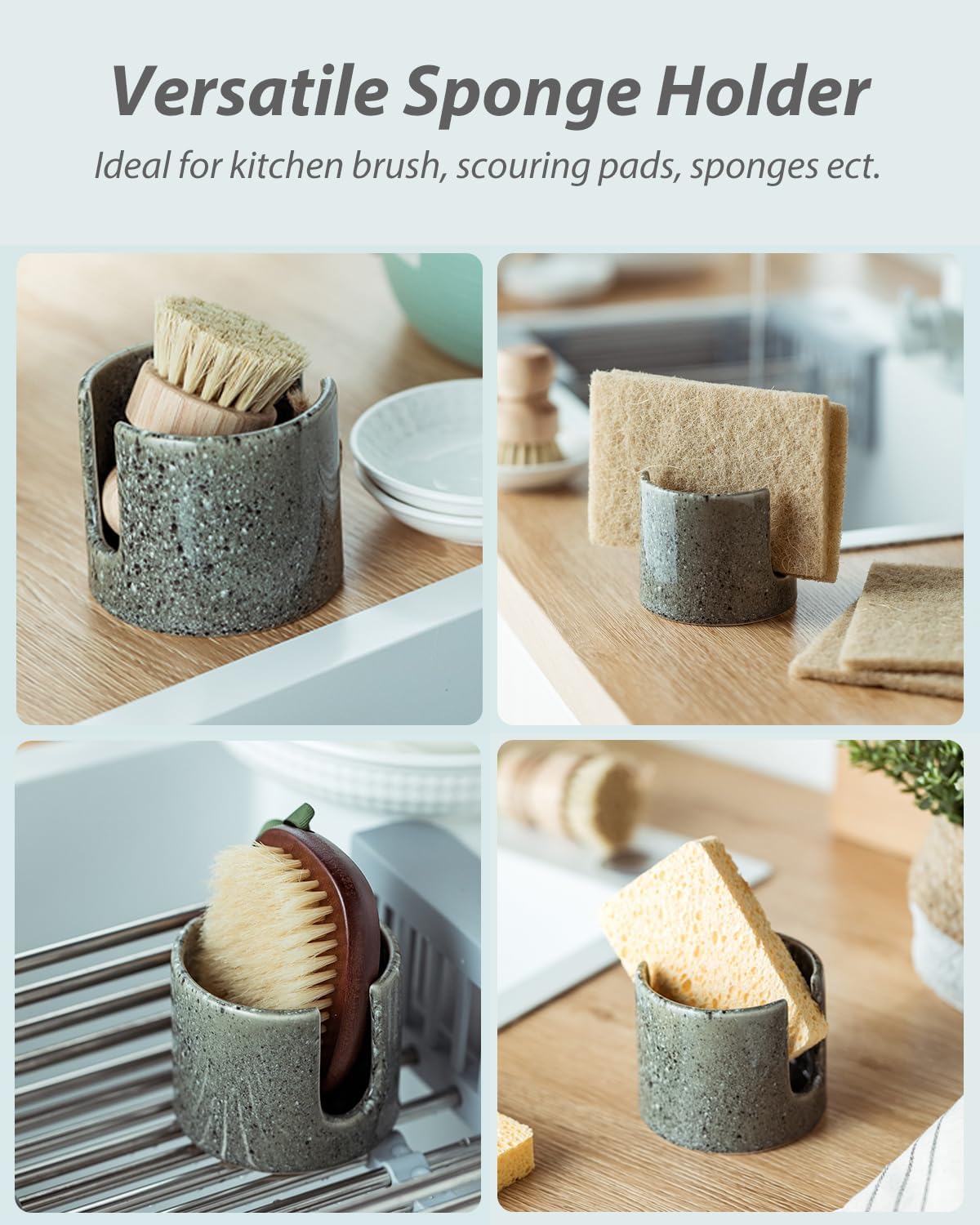 Kitchen Sponge Holder, Ceramic Dish Sponge Holder Scrubby Daddy Farmhouse Dish Rack Brush Holder
