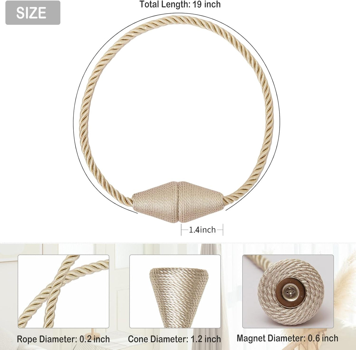 Magnetic Curtain Tiebacks 6 Pack Outdoor Rope Curtain Tie Backs Decorative Window Treatment