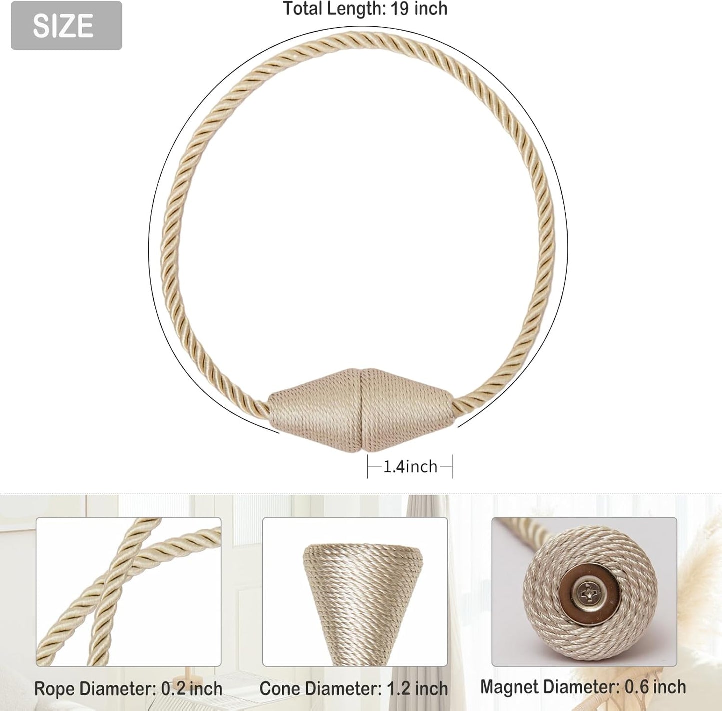 Magnetic Curtain Tiebacks 8 Pack Outdoor Rope Curtain Tie Backs Decorative Window Treatment