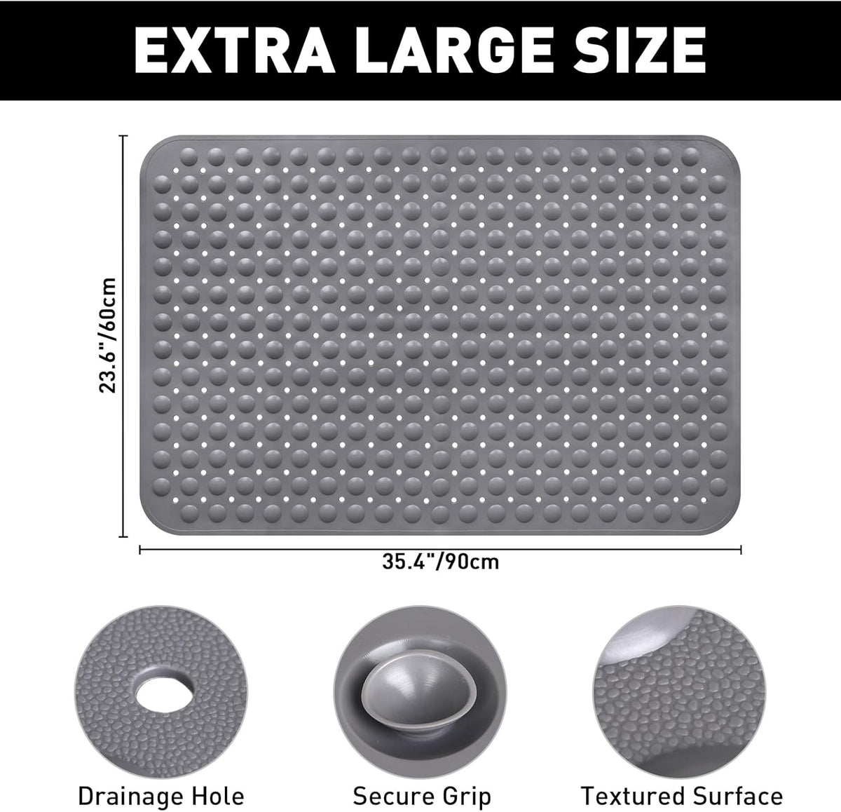 Shower Mat Non Slip: 35.4 x 23.6 Inch Extra Large TPE Shower Mats for Inside Shower - Anti Slip