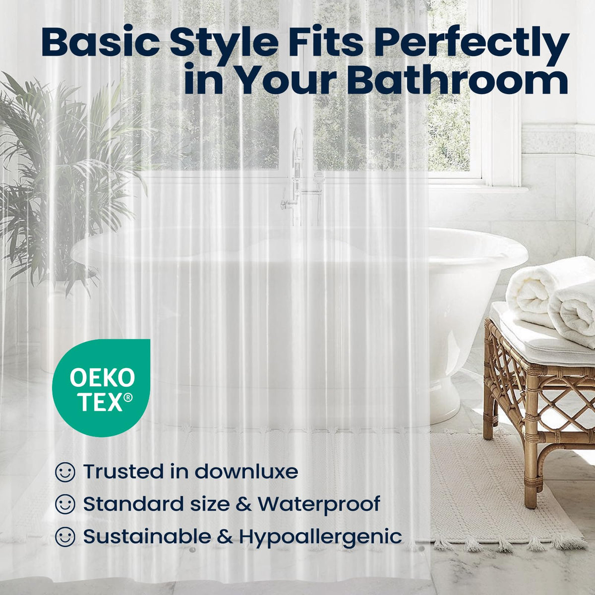downluxe Shower Curtain Liner, PEVA Plastic Shower Liner with 3 Magnets, 72" x 72" Waterproof
