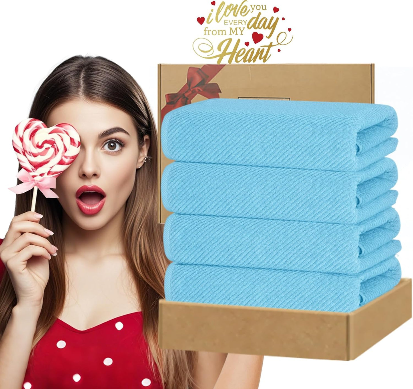 VOOVA & MOVAS Bath Towel Set, 4PC Large 30" x 56" - 100% Cotton | Quick Dry | Thick | Light Weight