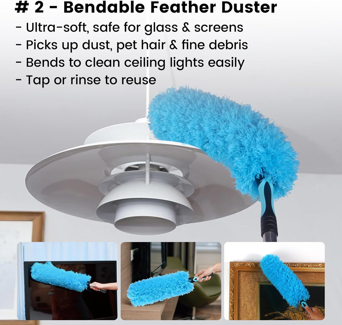 Ceiling Fan Duster Kit – 5-in-1 Bendable & Dual-Sided Heads – Washable Dusters for High Ceiling