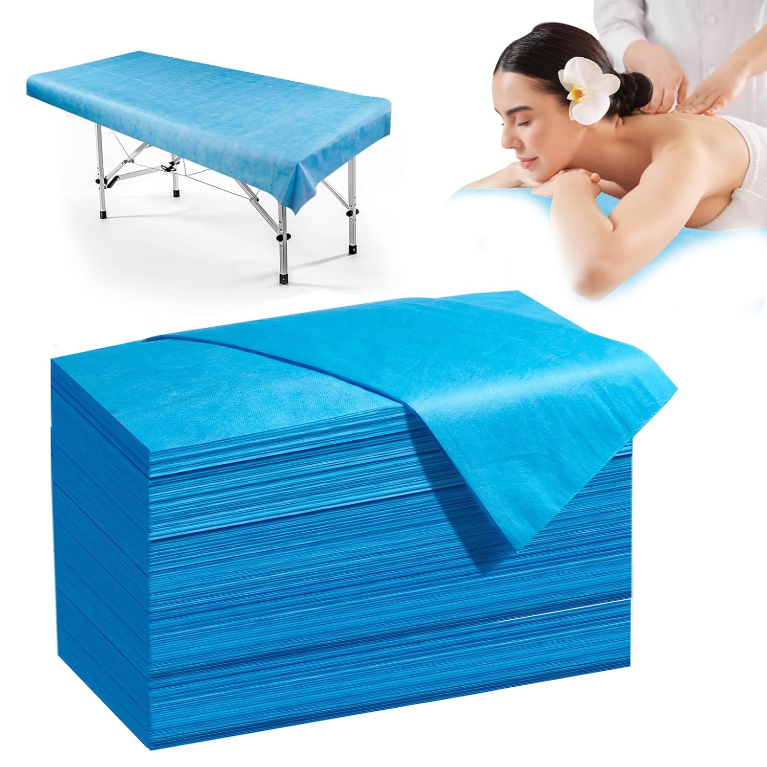 100 Pack Disposable Bed Sheets – 31.5 x 71 in Waterproof Non-woven Sheets for Massage, Spa, Tattoo