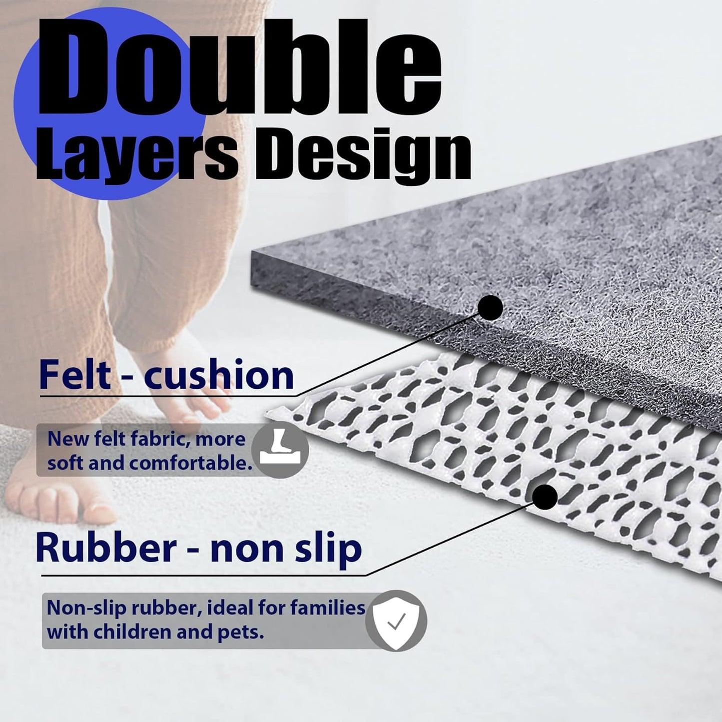 Non Slip Rug Pad Grippers - 10x14, 1/4" Thick, Felt + Rubber Double Layers Area Carpet Mat Tap
