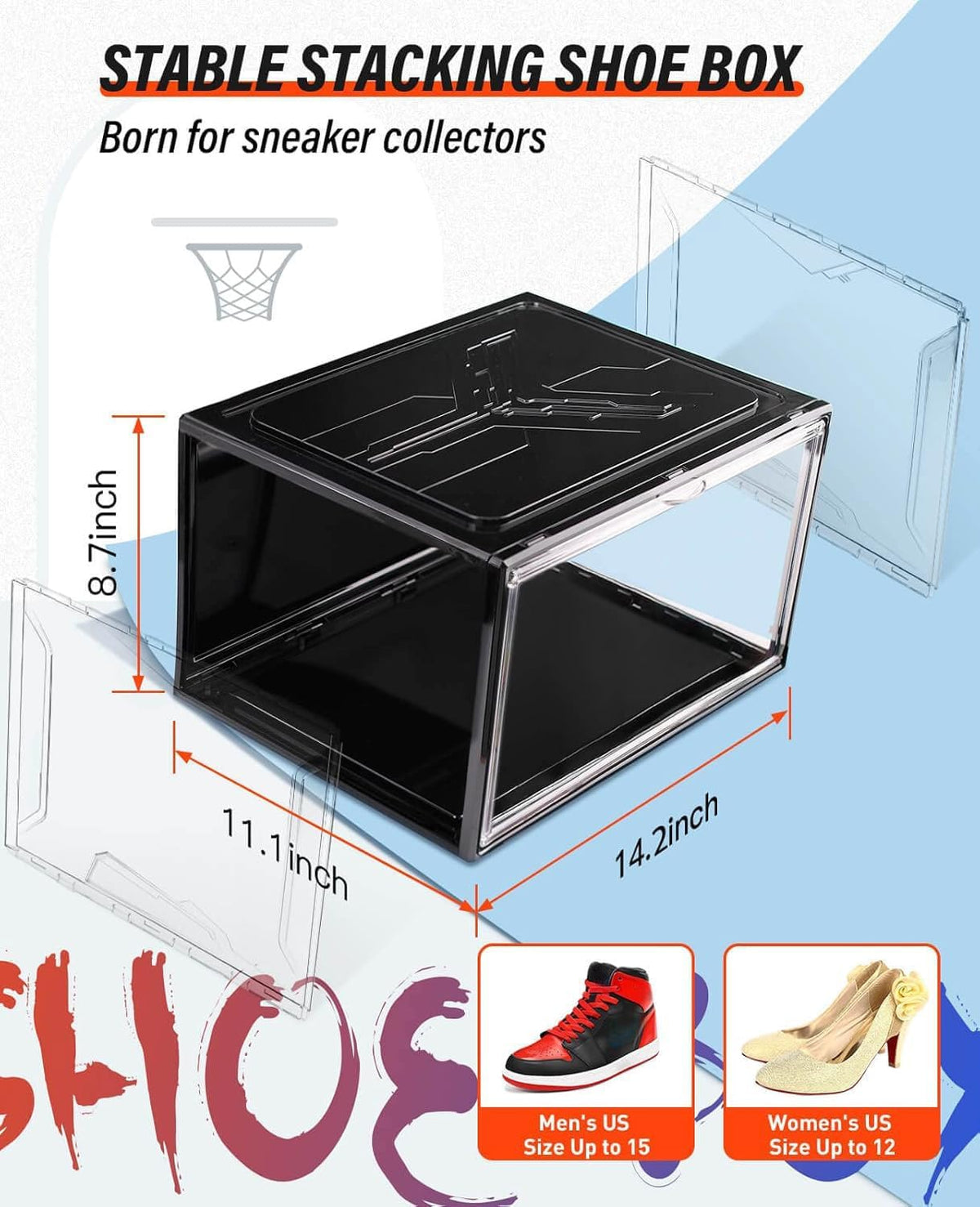 KDOR Clear Shoe Boxes Stackable, 3 Pack Shoe Storage Box with Lids Magnetic Door, Clear Sneaker