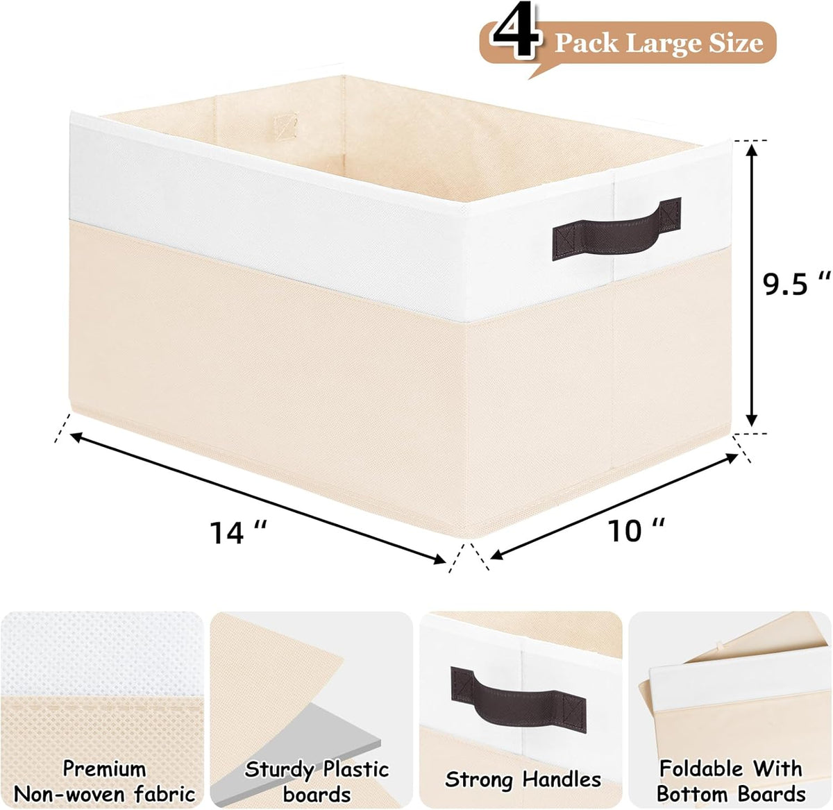 Criusia 4 Pack Baby Clothes Organizer Bins, Fabric Collapsible Storage Baskets with Handles