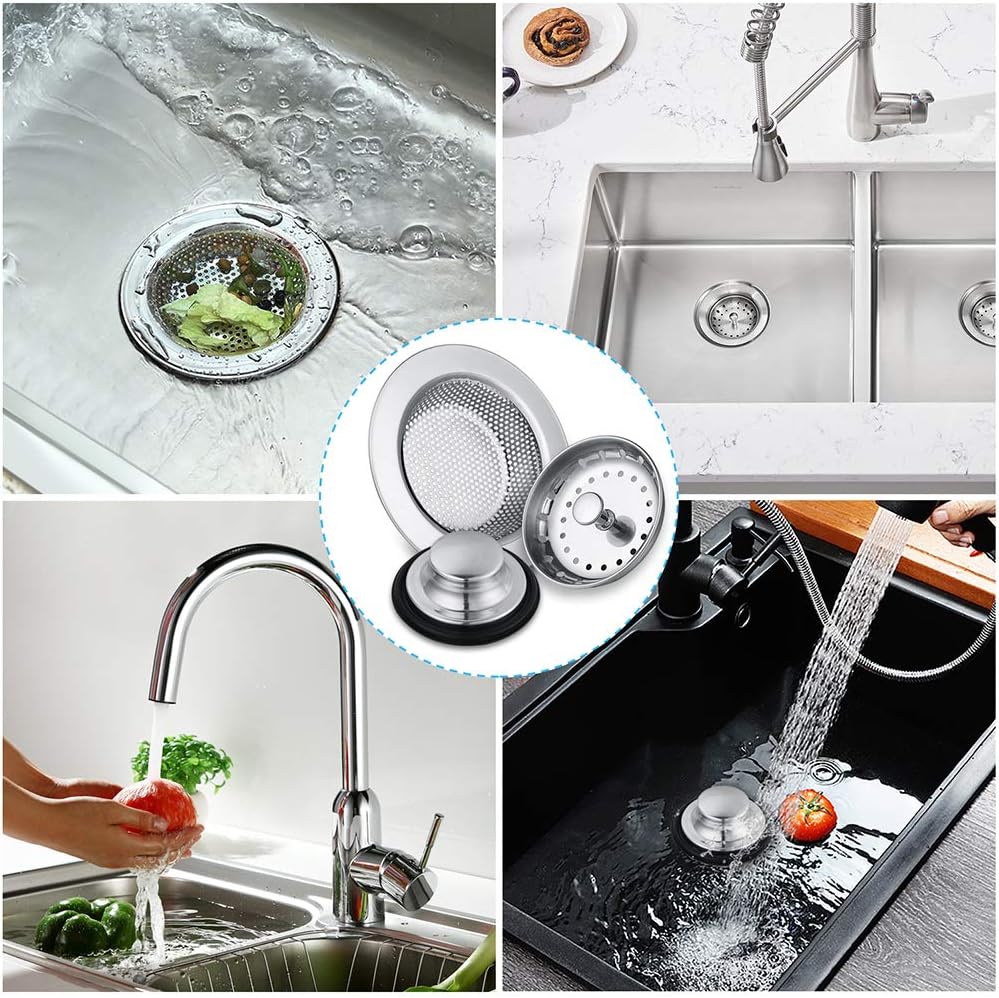 Kitchen Sink Drain Strainer 6 Pack Stainless Steel Sink Stopper, Anti-Clogging Kitchen Sink Drain