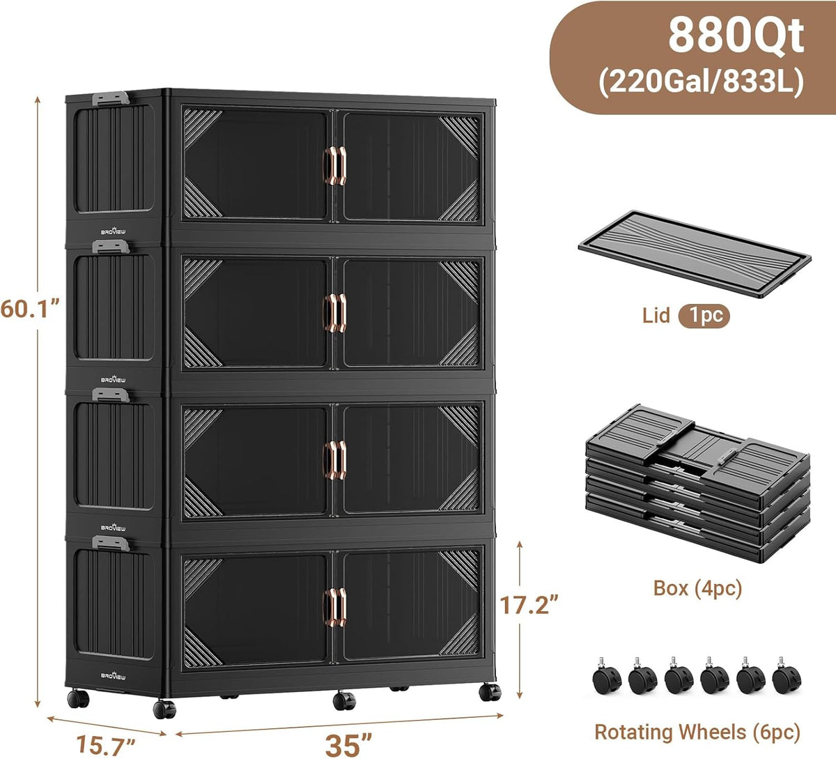 220Gal Plastic Stackable Storage Bins with Lid, 880QT Extra Large Closet Organizers Collapsible