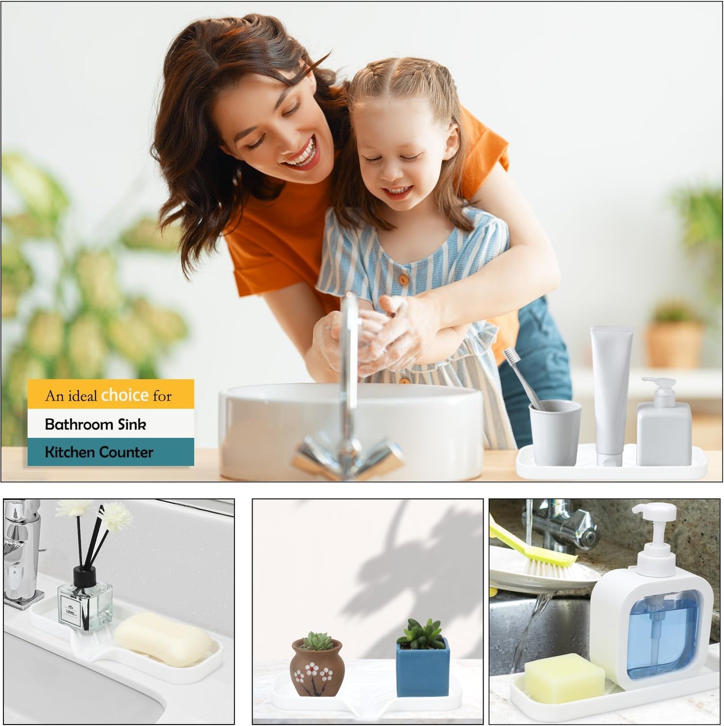 Silicone Bathroom Soap Dishes, Sponge Holder for Kitchen Sink, Shower Soap Holder with Drain, Soap