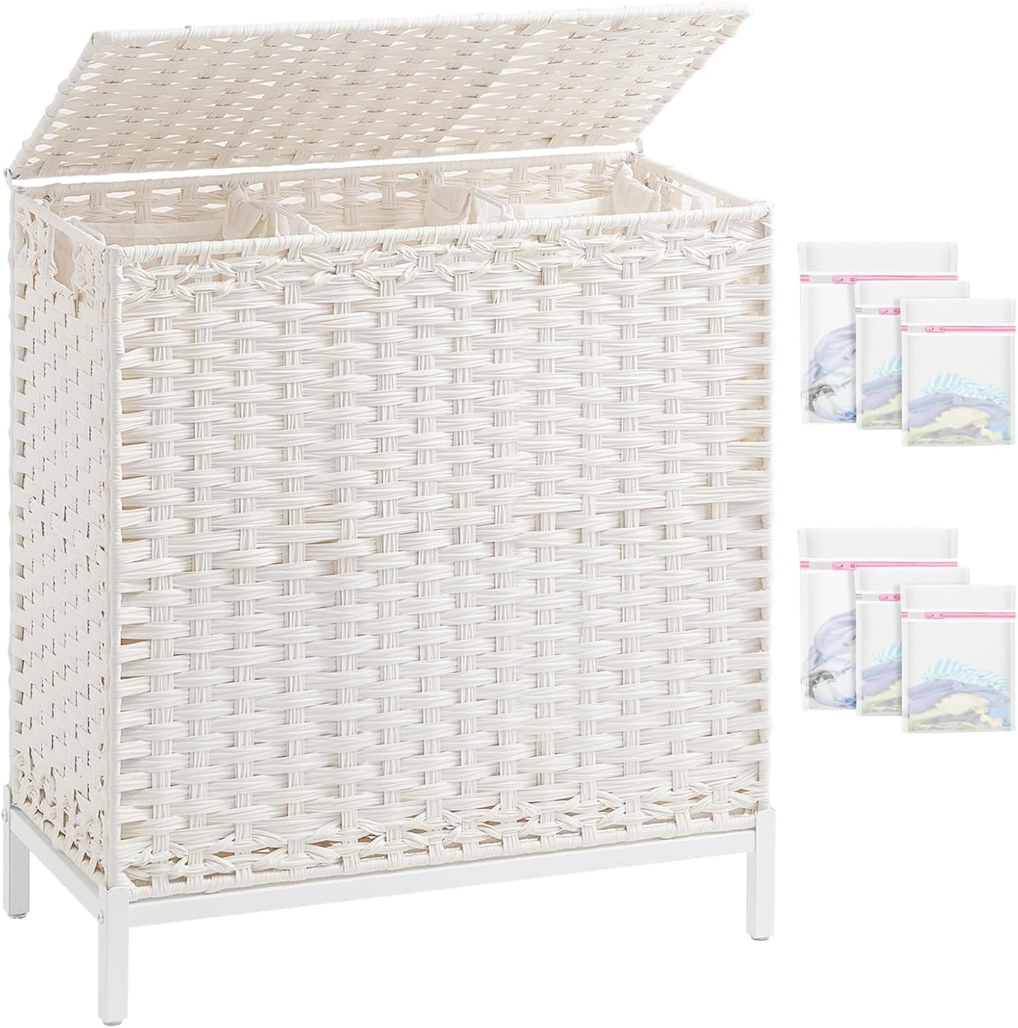 Laundry Hamper with Lid 132 L, (35 Gallons) Clothes Hamper with Lid, Handwoven Rattan Laundry