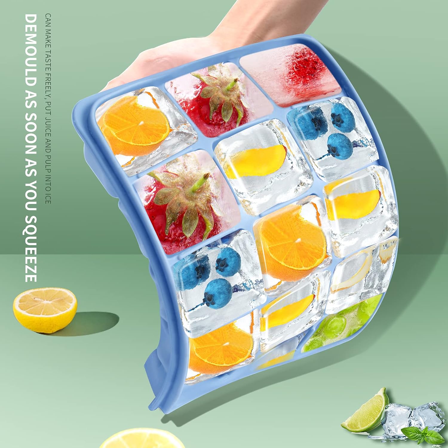 Ice Cube Trays Set of 2, Easy Release 15 Flexible Silicone Ice Cube Molds with Removable Lid