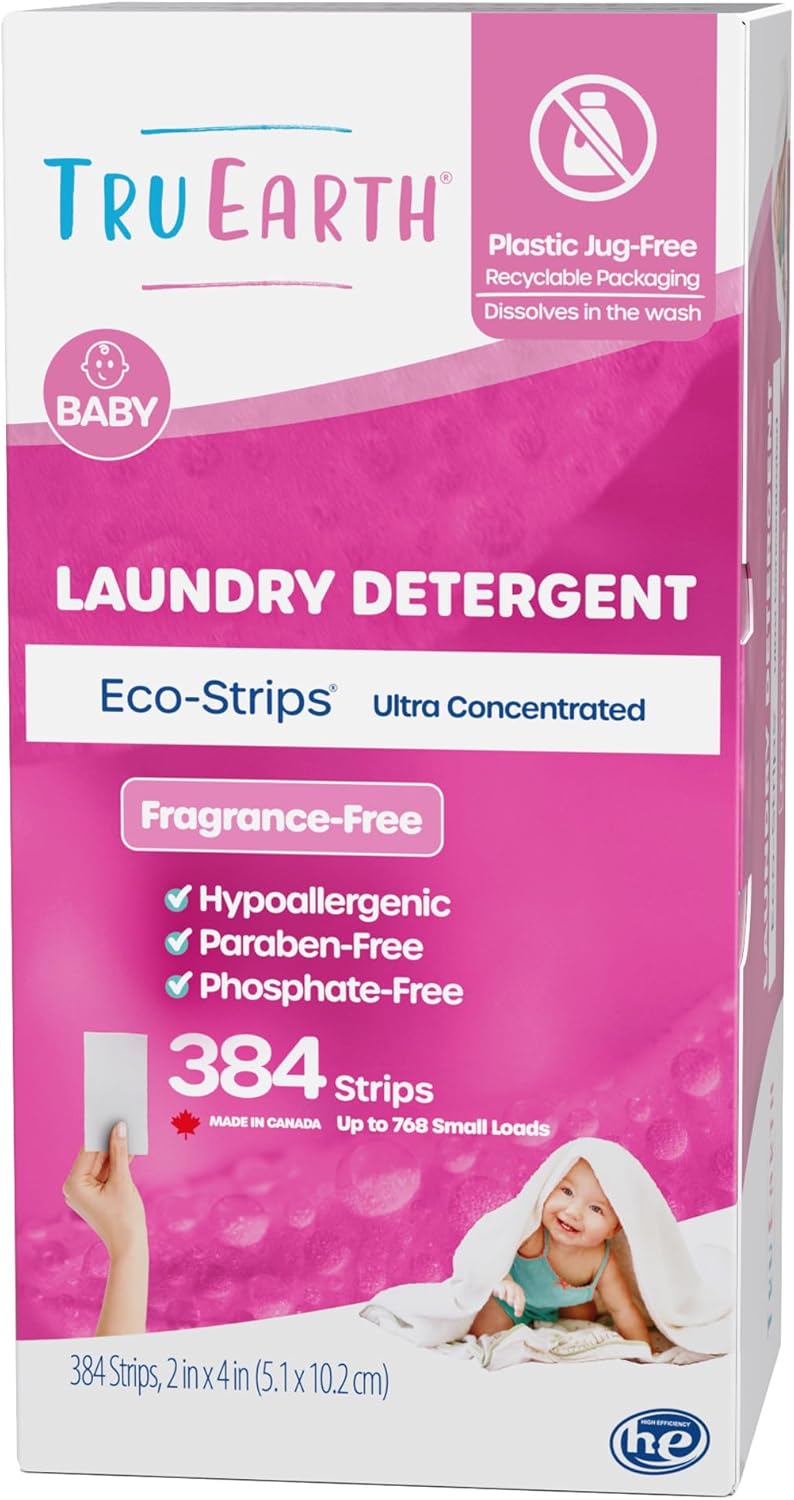 Tru Earth Hypoallergenic Baby Laundry Detergent Sheets/Strips for Sensitive Skin, 384 Count, Up to