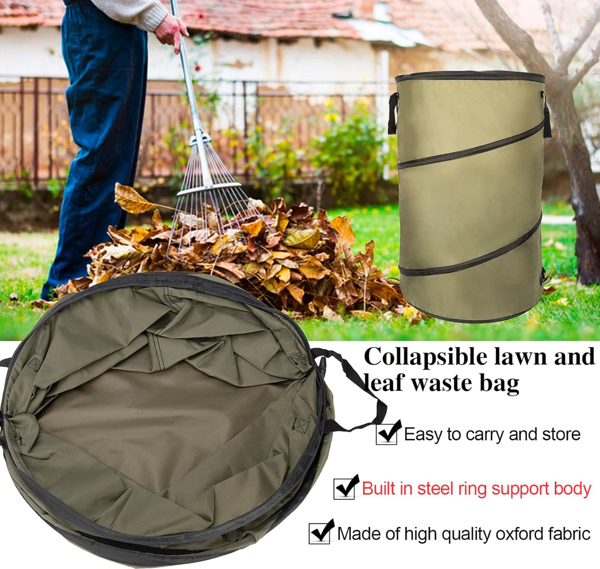 Collapsible Lawn and Leaf Bag Pop-Up Trash Can/Recycle Bin Leaf Waste Bag Outdoor Leaf Bin, 30