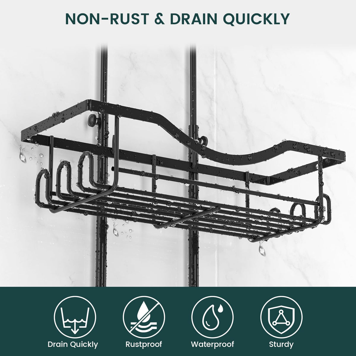 REINHARDT Adjustable Shower Caddy Hanging Rustproof Shower Organizer, Black