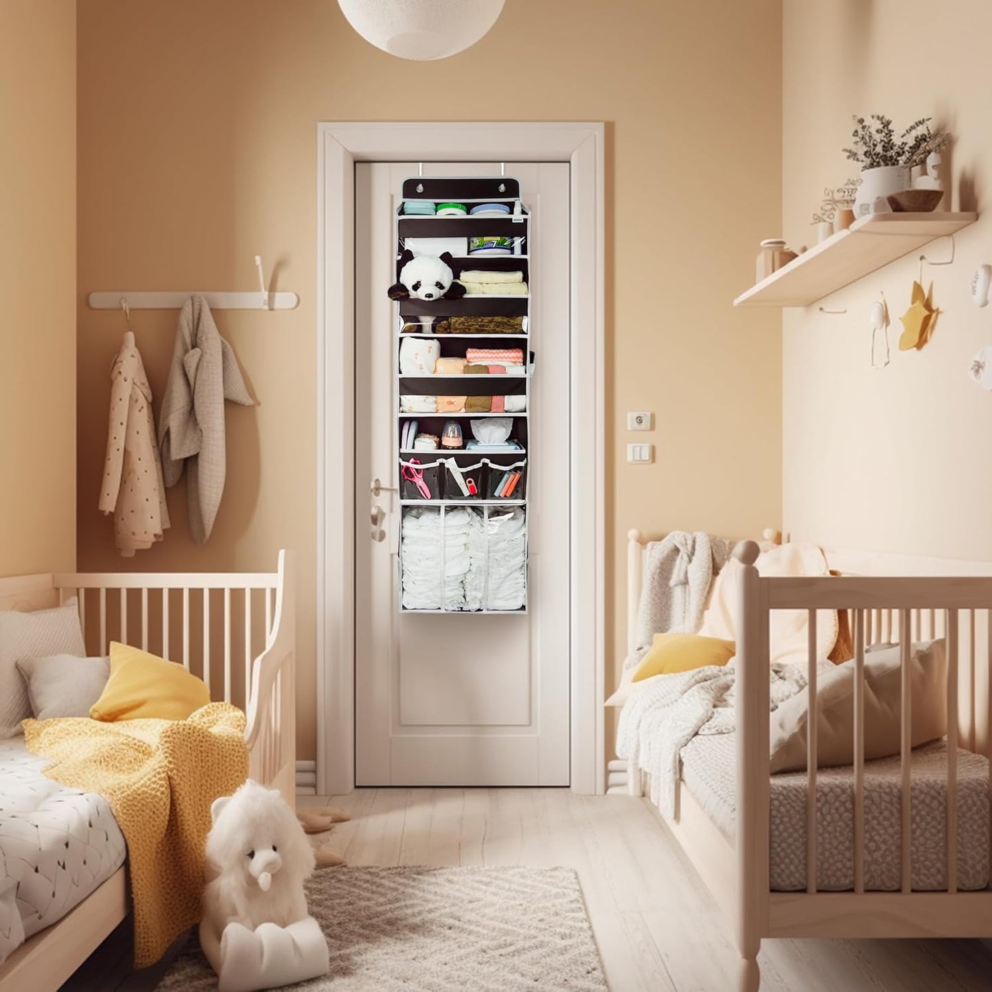 Door Hanging Storage Organizer,with 3 Bins 1 Movable Baby Diaper Caddy,1 Large capacity diaper