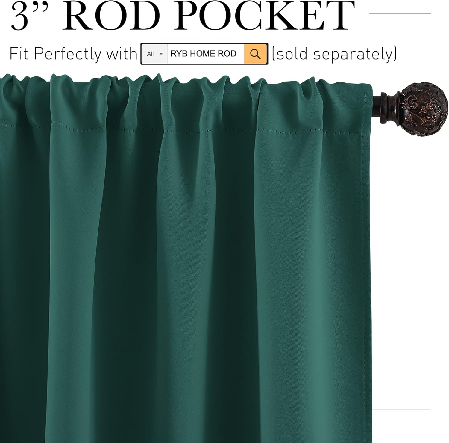 RYB HOME Blackout Curtains for Bathroom - Solid Light Block Blinds Privacy Light Block Drapes for